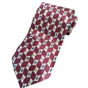 Jos.A.Bank 100% Silk Necktie Geometric Formal Print Red Gold Blue
